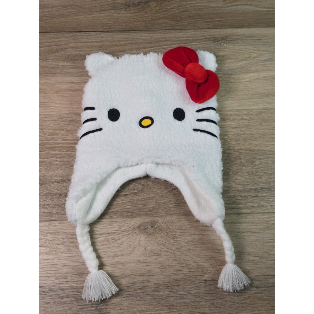 Hello Kitty Hat With Red Bow And Braided Tassels Winter Kids Wear Cute Warm